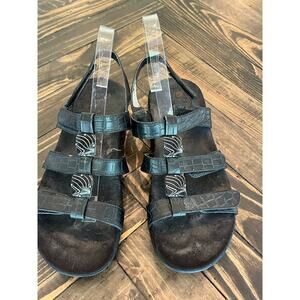 Vionic Sandals Women 8 Black Leather Orthotic Comfort Walking Travel Summer Shoe